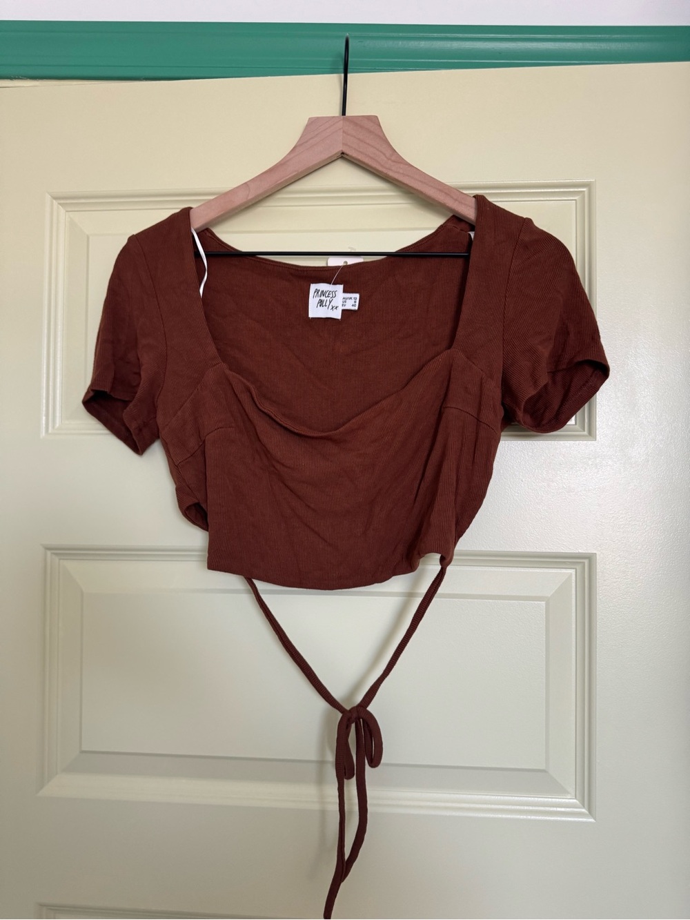 Princess Polly Brown Tie-Front Scoop Crop Top